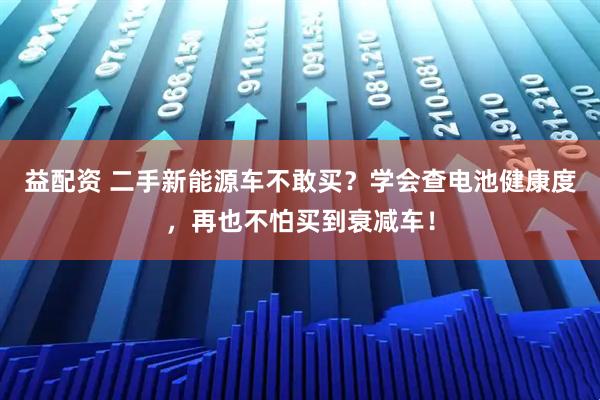 益配资 二手新能源车不敢买？学会查电池健康度，再也不怕买到衰减车！